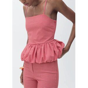 Mango Red & White Gingham Check Peplum Vichy Top Size Medium NWT